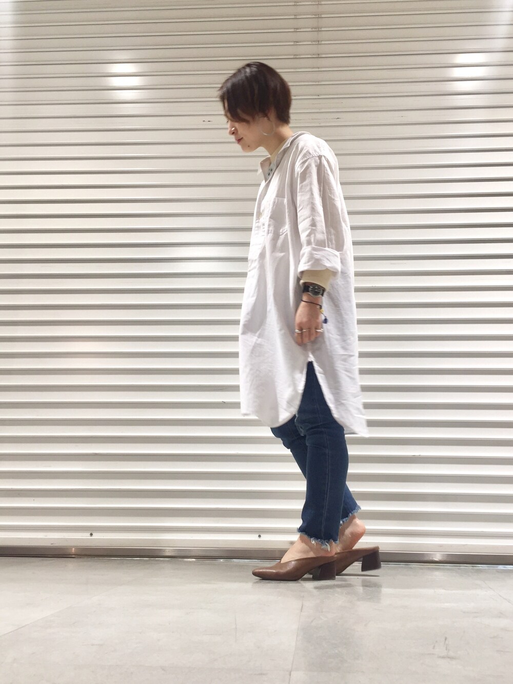 「チャオパニック、チャオパニック(Ciaopanic)、ciaopanic」｜「CIAOPANICのコットンチュニックシャツ（チュニック、ホワイト系）」を使った、muuさん（レディース・150cm）の冬コーディネートの1枚目の写真