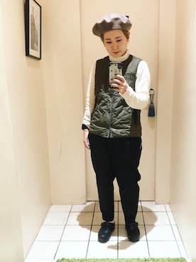 「White Mountaineering」｜「アイテム（ハンチング/ベレー帽）」を使った、muuさん（レディース・150cm）の冬コーディネート