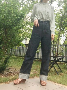 「SALON adam et rope'（サロン アダム エ ロペ）の【ANATOMICA/アナトミカ】618MARILYN（デニムパンツ、ブルー系）」を使った、kanaさん（レディース・163cm）の春コーディネート