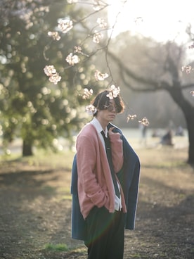 「MR.GENTLEMAN（ミスタージェントルマン）のアイテム（チェスターコート）」を使った、sato_shunさん（メンズ・178cm）の春コーディネート