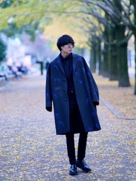 「LAD MUSICIAN（ラッドミュージシャン）のアイテム（チェスターコート）」を使った、sato_shunさん（メンズ・178cm）の冬コーディネート