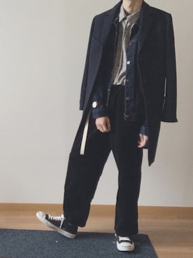 「SHIPS JET BLUE（シップスジェットブルー）のアイテム（チェスターコート）」を使った、なべるんさん（メンズ・174cm）の冬コーディネート