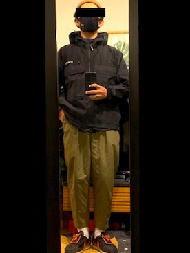 「SILAS（サイラス）のFISHERMAN JACKET（ナイロンジャケット、ブラック系）」を使った、ÿuki（相互）さん（メンズ・171cm）の春コーディネート