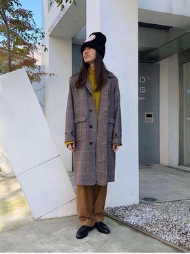 「MONKEY TIME（モンキータイム）のアイテム（ステンカラーコート）」を使った、kuroiwaさん（メンズ・180cm）の冬コーディネート
