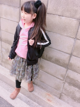 「devirock（デビロック）のアイテム（ジャージ）」を使った、shihotoyouさん（キッズ・126cm）の春コーディネート