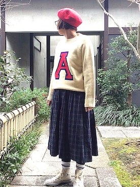 「アイテム（ハンチング/ベレー帽）」を使った、ぽん。さん（レディース・159cm）の冬コーディネート