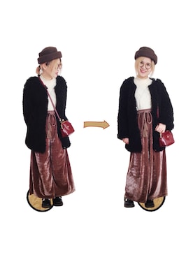 「kaorinomori（カオリノモリ）の【カオリノモリ】モーリエ・トーク（ハット、ブラウン系）」を使った、SONGSHUYAさん（レディース・158cm）の冬コーディネート