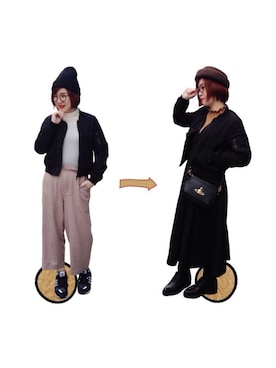 「earth music&ecology（アースミュージックアンドエコロジー）の・カラーリブニットワッチ（ニットキャップ/ビーニー、ブラック系）」を使った、SONGSHUYAさん（レディース・158cm）の春コーディネート