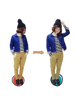 「earth music&ecology（アースミュージックアンドエコロジー）の・カラーリブニットワッチ（ニットキャップ/ビーニー、ブラック系）」を使った、SONGSHUYAさん（レディース・158cm）の秋コーディネート