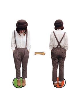 「kaorinomori（カオリノモリ）の【カオリノモリ】モーリエ・トーク（ハット、ブラウン系）」を使った、SONGSHUYAさん（レディース・158cm）の秋コーディネート