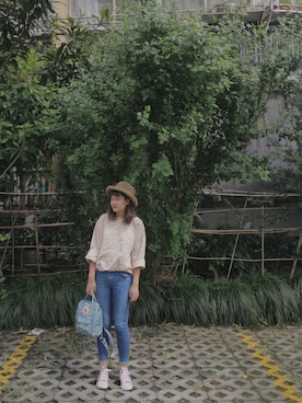 「MUJI Labo（ムジラボ）のアイテム（キャップ）」を使った、adiaaaaaaaさん（レディース・164cm）の夏コーディネート