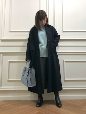 「ドットスカート」｜「アイテム（ステンカラーコート）」を使った、工藤さん（レディース・156cm）の冬コーディネート