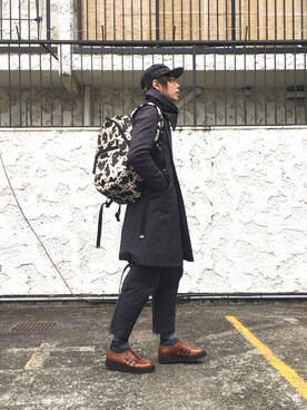 「シャリーフ(SHAREEF)」｜「アイテム（チェスターコート）」を使った、タカハタ ヒロキさん（メンズ・183cm）の冬コーディネート