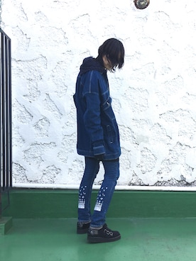「SHAREEF（シャリーフ）のアイテム（デニムジャケット）」を使った、タカハタ ヒロキさん（メンズ・183cm）の秋コーディネート