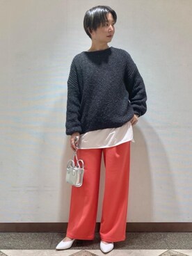 「green label relaxing（グリーンレーベルリラクシング）のSC ハイゲージ テンジク ロングスリーブ Tシャツ / ボーダー（Tシャツ/カットソー）」を使った、taniguchi6879さん（レディース・159cm）の冬コーディネート