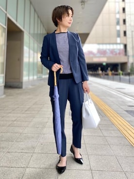 「Tシャツ/カットソー」｜「アイテム（ノーカラージャケット）」を使った、taniguchi6879さん（レディース・159cm）の春コーディネート