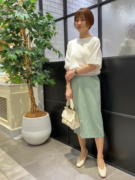 「プリーツニット」｜ルクールブラン新宿ミロード店スタッフさん（レディース・158cm）の春コーディネート