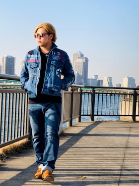 「金髪」｜「アイテム（デニムジャケット）」を使った、RYOさん（メンズ・170cm）の冬コーディネート