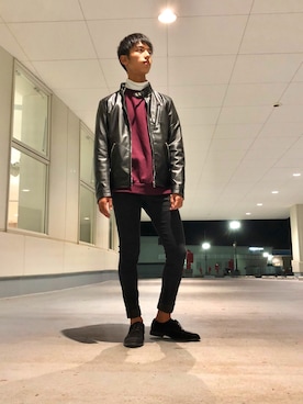 「Confirm（コンファーム）のアイテム（ライダースジャケット）」を使った、kitさん（メンズ・173cm）の秋コーディネート