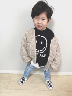 「no brand（ノーブランド）のアイテム（ブルゾン）」を使った、yamatenさん（キッズ・90cm）の冬コーディネート