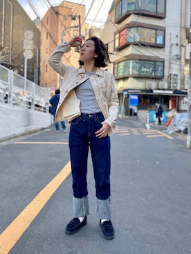 「AVIREX（アヴィレックス）のアイテム（ジャケット/アウター）」を使った、Miyuさん（レディース・154cm）の春コーディネート