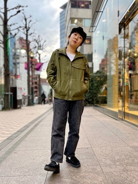「ハンチング」｜「アイテム（ミリタリージャケット）」を使った、Miyuさん（レディース・154cm）の春コーディネート