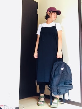 「RETRO GIRL（レトロガール）のアイテム（キャップ）」を使った、まっすーさん（レディース・158cm）の夏コーディネート