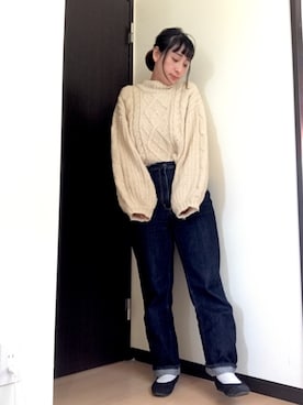 「ハイウエストストレートジーンズ」｜まっすーさん（レディース・158cm）の冬コーディネート