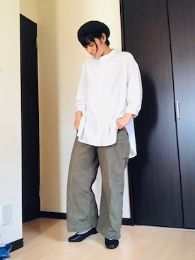 「おうちスタイル」｜「アイテム（ハンチング/ベレー帽）」を使った、まっすーさん（レディース・158cm）の春コーディネート