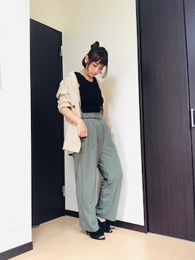 「麻ジャケット」｜「アイテム（サンダル）」を使った、まっすーさん（レディース・158cm）の夏コーディネート