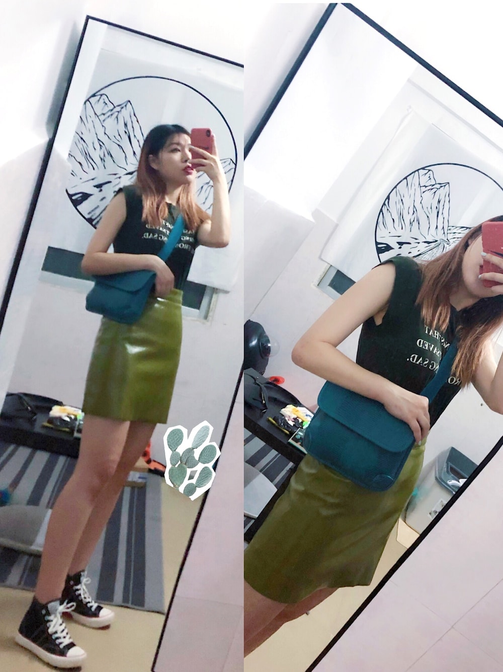 「ootd、夏、街头搭配、休闲、复古、雨天搭配、盐系风格、古着MIX、通勤穿搭、韩系」｜「URBAN RESEARCHのアイテム（タンクトップ、グリーン系）」を使った、JO柚さん（レディース・170cm）の夏コーディネートの1枚目の写真