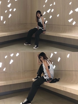 「日系极简」｜「アイテム（スウェット）」を使った、JO柚さん（レディース・170cm）の夏コーディネート