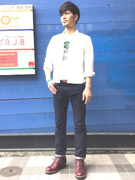 「The Flat Head（ザ・フラットヘッド）のアイテム（パンツ）」を使った、あきひろさん（メンズ・172cm）の春コーディネート