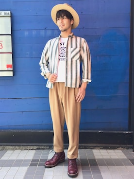 「The Flat Head（ザ・フラットヘッド）のアイテム（パンツ）」を使った、あきひろさん（メンズ・173cm）の夏コーディネート