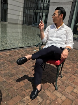 「CHAMULA（チャムラ）のアイテム（スリッポン）」を使った、はむすけさん（メンズ・168cm）の春コーディネート