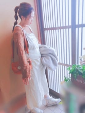 「テラコッタ」｜「アイテム（ジャンパースカート）」を使った、はるぽーさん（レディース・158cm）の秋コーディネート