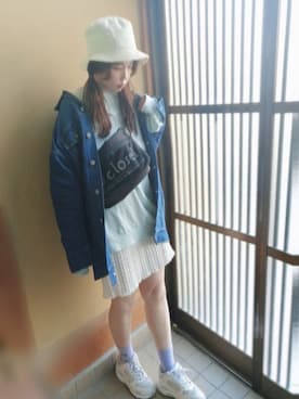 「RAY CASSIN（レイカズン）のアイテム（デニムジャケット）」を使った、はるぽーさん（レディース・158cm）の秋コーディネート