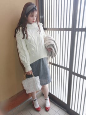 「白ニット」｜「アイテム（ムートンコート）」を使った、はるぽーさん（レディース・158cm）の冬コーディネート