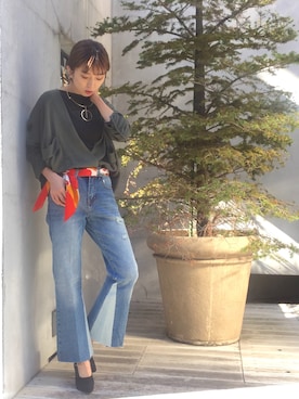 「アイテム（ノーカラージャケット）」を使った、OHARUさん（レディース・158cm）の冬コーディネート