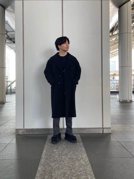 「MONKEY TIME（モンキータイム）のアイテム（チェスターコート）」を使った、Kentaro Nishimotoさん（メンズ・170cm）の秋コーディネート