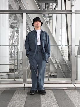 「SET UP」｜「アイテム（帽子）」を使った、Kentaro Nishimotoさん（メンズ・170cm）の春コーディネート