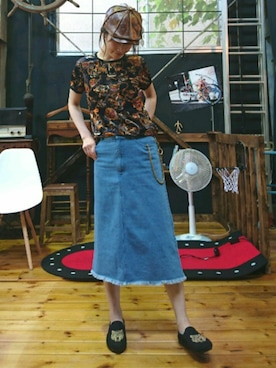 「SEVENDAYS=SUNDAY（セブンデイズサンデイ）のアイテム（デニムスカート）」を使った、kaomuさん（レディース・165cm）の夏コーディネート
