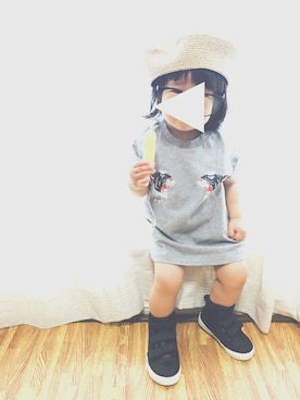 「ストローハット」｜「アイテム（ハンチング/ベレー帽）」を使った、FURU‿̑̈IKU   さん（キッズ・80cm）の夏コーディネート