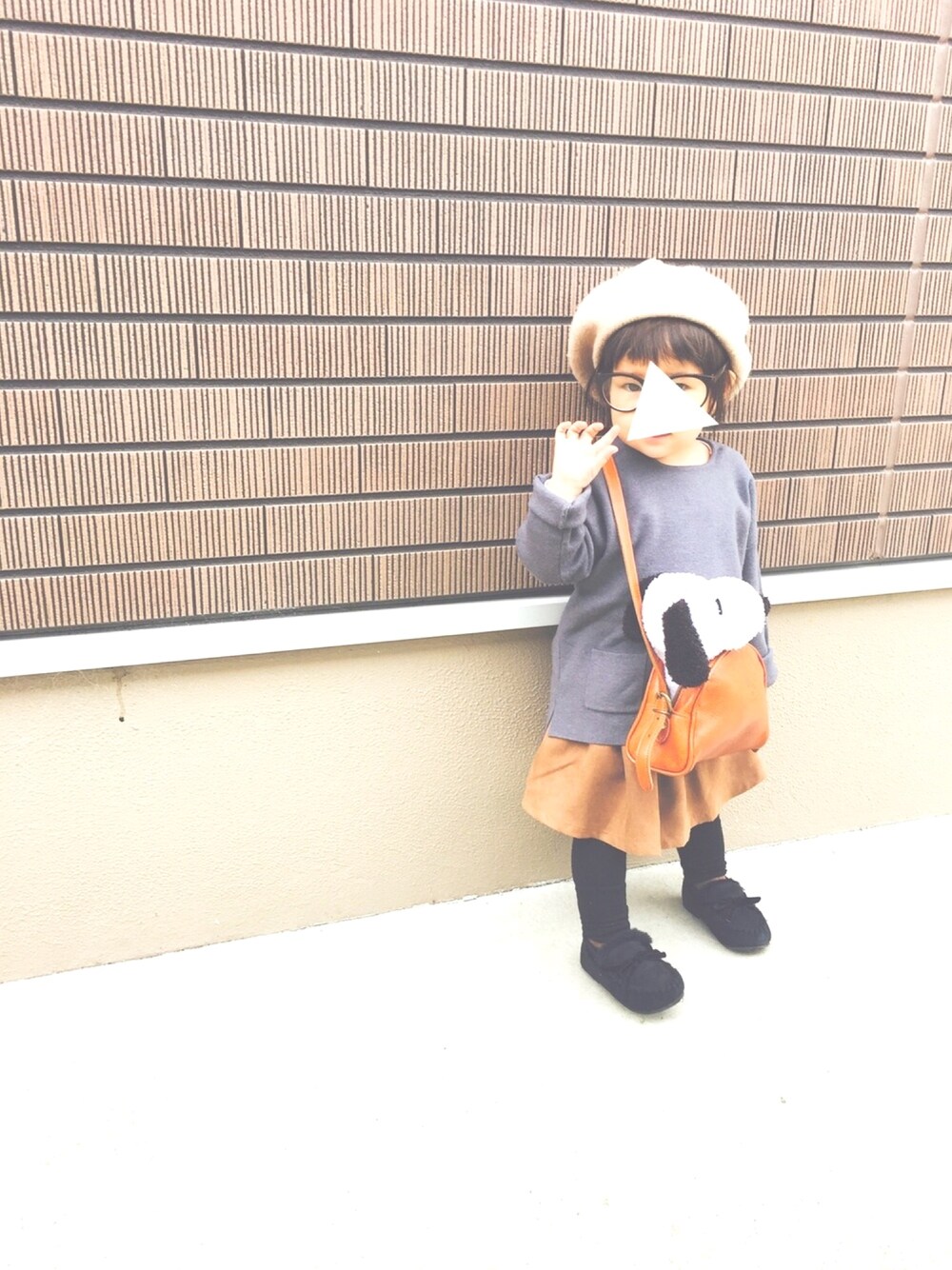 「冬コーデ、おんなのこ、ベレー帽×メガネ、お母さんの、ZARA、B:MING LIFE STORE by BEAMS、birthday、IL BISONTE、1歳9ヶ月」｜「ZARAのアイテム（ニット/セーター、ブルー系）」を使った、FURU‿̑̈IKU   さん（キッズ・80cm）の冬コーディネートの1枚目の写真