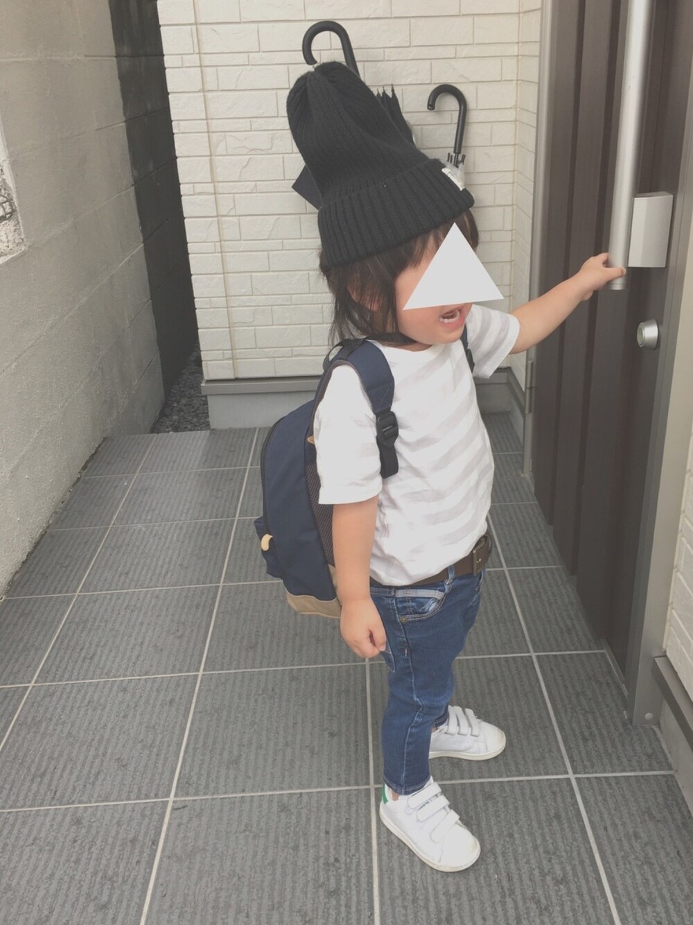 「シンプルコーデ、Tシャツ、夏、おんなのこコーデ、ボーダー、姉弟、ciaopanicTYPY、無印良品、ZARA、adidas」｜「CIAOPANIC TYPYのアイテム（ニットキャップ/ビーニー、ブラック系）」を使った、FURU‿̑̈IKU   さん（キッズ・90cm）の夏コーディネートの1枚目の写真