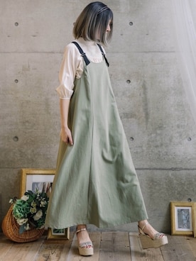 「ピスタチオ」｜「アイテム（ジャンパースカート）」を使った、ten⭐︎ichiko       さん（レディース・157cm）の春コーディネート