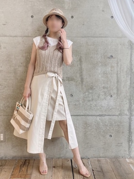 「消えそうな色コーデ」｜「アイテム（帽子）」を使った、ten⭐︎ichiko       さん（レディース・157cm）の夏コーディネート