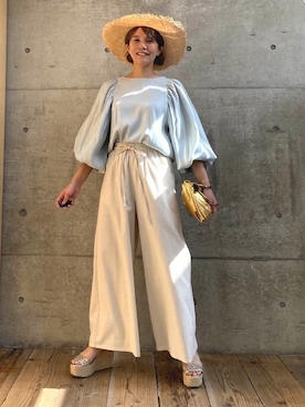 「ストローハット」｜「アイテム（その他）」を使った、ten⭐︎ichiko       さん（レディース・157cm）の春コーディネート