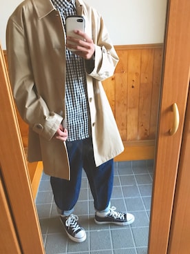 「いいね返し」｜「アイテム（ステンカラーコート）」を使った、たーきさん（メンズ・177cm）の春コーディネート