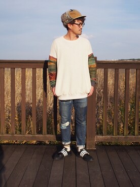 「masterkey（マスターキー）のアイテム（帽子）」を使った、イシバシトモヒロさん（メンズ・173cm）の冬コーディネート